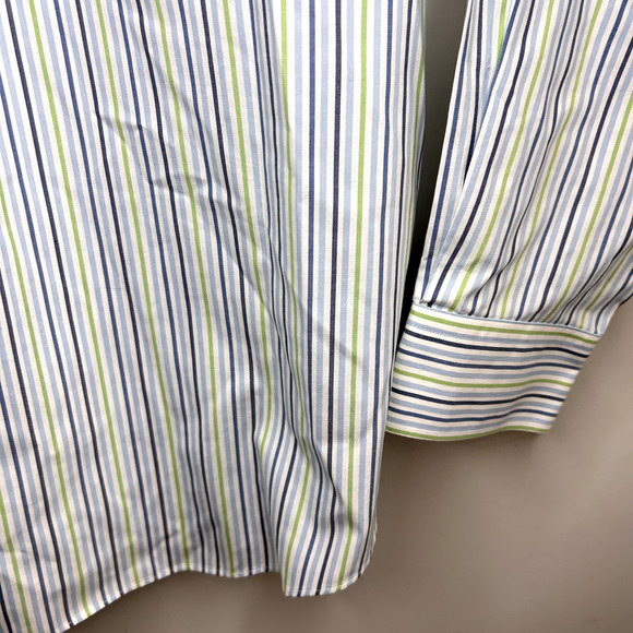 Eddie Bauer Button Down Shirt Mens XL Blue Green Stripes Easter Spring Dressy - Picture 13 of 15